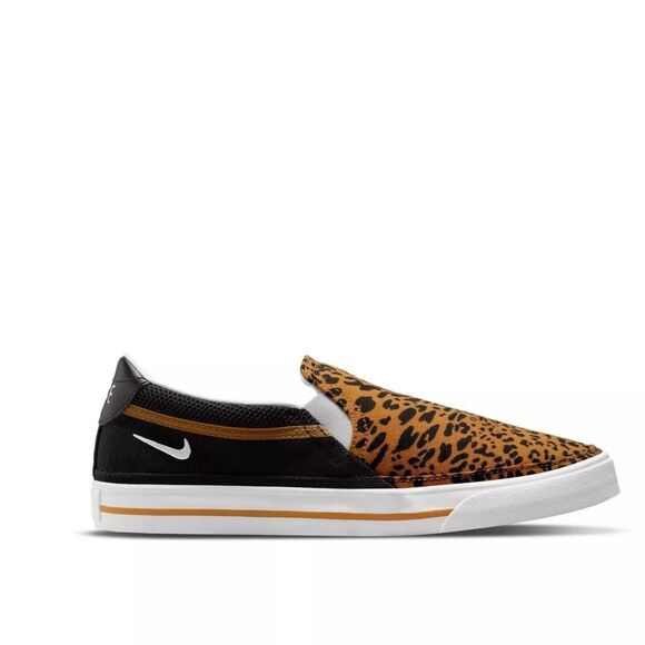 New! NIKE Women's Court Legacy Leopard Print Slip-on Sneakers Shoes Brown 6 - Picture 3 of 10